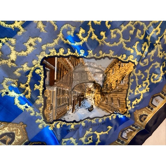 Italy landmarks scarf 40x40” blue/gold - Picture 4 of 11